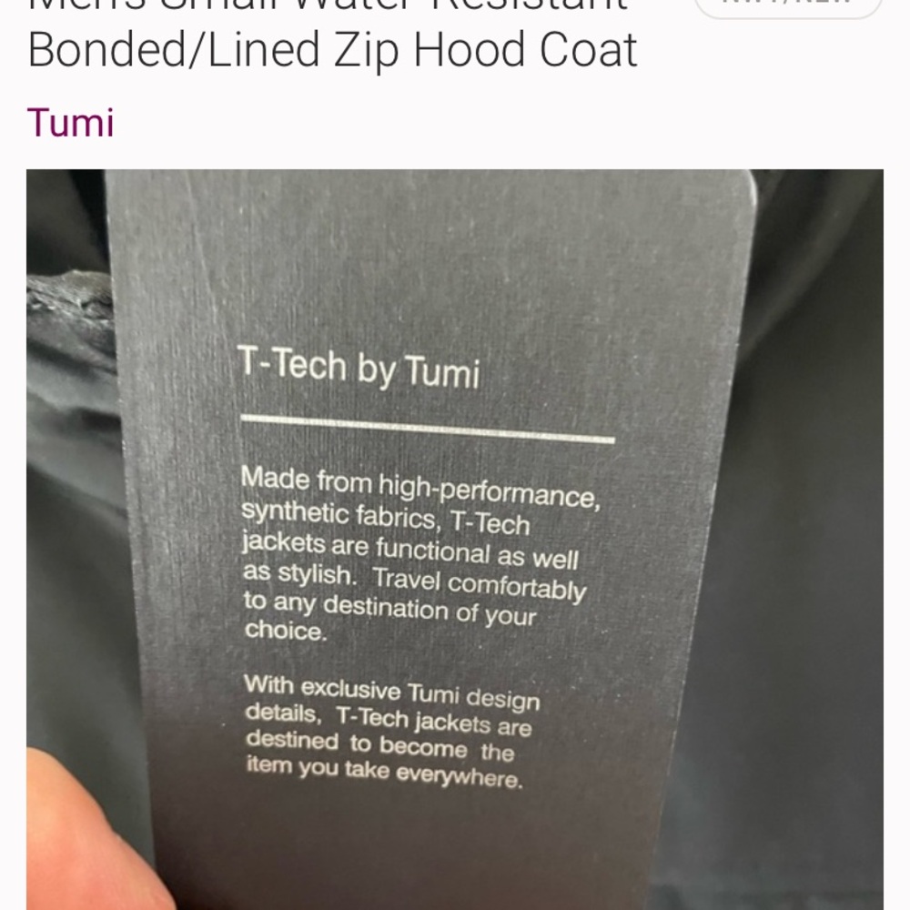 Tumi Men's Black Lightweight Jacket - Picture 6 of 7